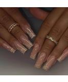Kamize Coffin Press On Fake Shiny Nails - 24PCS Acrylic Gold False Nude Nails for Women and Girls - Style4 - Buy Online on GoSupps.com