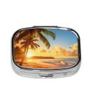 Sunset Hawaiian Palm Tree Compact Mini Pill Box | Travel-Friendly Lightweight Easy Open Design | Square-Shaped Full Frame Print - Buy Online on GoSupps.com