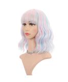 Faelbaty Pink Short Wave Bob Wig - Pony Curly Synthetic Cosplay Wig for Girls & Women - Shoulder-Length Candy Color Costume Wig (12 Mixed Blue & Pink) - Buy Online on GoSupps.com