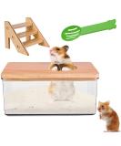 Buy Homury Transparent Sand Bathroom for Hamsters - Sand Bath Container with Ladder Natural Wood Cover & Shovel | Ideal Hamster Bathing Solution - Buy Online on GoSupps.com