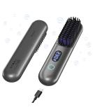 Cordless Hair Straightener Brush - Portable Straightening Comb with 9600mAh Battery Plasma Technology 9 Temperature Settings & LED Display for Travel & Home - Metallic Grey - Buy Online on GoSupps.com