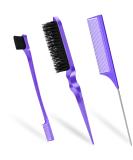 Sularpek 3-Piece Sleek Bun Brush Set | Double Edge Teasing Brush & Rat Tail Comb | Perfect for Hairdressers & Women - Purple - Buy Online on GoSupps.com