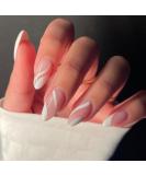 Justotry 24-Piece Striped Almond Nails - Glossy White French Press-On Fake Nails for Women - Medium Oval Artificial Fingernails - Buy Online on GoSupps.com