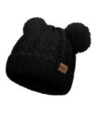Baby Girls Double Pom Pom Bobble Hat - Toddler Winter Beanie for Kids 1-6Y, Black - Buy Online on GoSupps.com