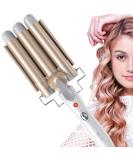 3 Barrel Hair Curler 25mm - Adjustable Temperature Hair Waver Curling Iron for Long or Short Hair Styling - Large Wave Ceramic Crimpers - Gold - Buy Online on GoSupps.com