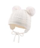 Flower Baby Girls Pompom Beanie Winter Infant Toddler Hat for Girl Knitted Soft Fall Beanies Hat 2-4 Years White - Buy Online on GoSupps.com