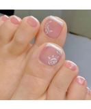RODAKY Square French White Border Flower Toenail Art - 24Pcs Fake Nail Tips for Women - Buy Online on GoSupps.com