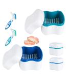 Supaway Dental Retainer Box - 2-Piece Prosthesis Container with Cleaning Brushes | Ideal for False Teeth Storage - Green & Blue - Buy Online on GoSupps.com