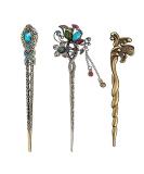 Shop Vintage Chinese Hair Sticks - 3 Piece Antique Bronze Set for Women | Retro Hairpins & Hair Accessories - Buy Online on GoSupps.com