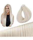 FSHINE Tape Extensions - White Blonde Real Hair Extensions 35cm 10 Pieces Virgin Remy Straight Hair Platinum Blonde #1000 InJiat Tape 20g - Buy Online on GoSupps.com