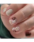 24Pcs Fall Fake Nails - Short Press On Square Acrylic Nails | Autumn Winter Maillard Color & Floral Design for Girls - Buy Online on GoSupps.com