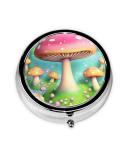 Small Metal Round Pill Box - Travel-Friendly Three Compartment Medicine Organizer for Purse & Pocket - Wonderful Little Mushrooms Design - Buy Online on GoSupps.com