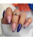 Justotry 24 Pcs Glitter Almond Navy Blue French False Nails - Medium Stiletto Stick on Nails with Nail Glue for Women - Nail Art Fake Nails - Buy Online on GoSupps.com