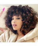 Afro Curly Wig with Bangs - Dark Brown Shoulder Length Synthetic Kinky Curly Wig for Black Women - Buy Online on GoSupps.com