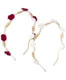 OIIKI 2Pcs Rose Hairband for Women - Metal Gold Floral Headbands with Pearl Accents - Hair Jewelry Accessories for Bride - Valentine Wedding Engagement - Red & White - Buy Online on GoSupps.com