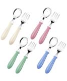 Bomtop Baby Fork and Spoon Set - Stainless Steel 8pcs Children's Cutlery for Toddlers - Includes 4 Forks & 4 Dinner Spoons in Green, Blue, Pink, White - Kids Feeding and Weaning Utensils - Buy Online on GoSupps.com