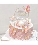 Hazyore Pink Butterfly Cake Toppers, 11pcs Butterfly Cupcake Toppers Happy Birthday Metal Gold Cake Topper for Girls Women's Birthday Cake Party Decorations - Buy Online on GoSupps.com