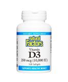 Natural Factors Vitamin D3 250 mcg (10,000 IU) - 120 Softgels for Bone & Immune Health - Buy Online on GoSupps.com