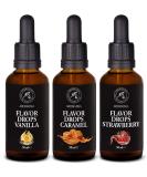 Flavor Drops Set - 3 x 50ml Caramel Vanilla & Strawberry | Vegan Sweetener for All Foods - Dark Pipette Glass Bottles - Buy Online on GoSupps.com