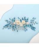 Bridal White Flower Blue Crystal Rhinestone Hair Comb for Bride - Wedding Hair Accessories - Buy Online on GoSupps.com