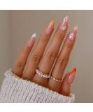 Sethexy Almond Shape Press-On Nails - 24 Pack Acrylic Nails with Orange Flower Swirl Design for Women & Girls - Buy Online on GoSupps.com