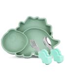 Silicone Suction Plate for Toddlers with Fork and Spoon Set - Self Feeding Training Divided Plate, Dish, and Bowl for Baby and Toddler - Dino Green - Buy Online on GoSupps.com