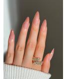 Justotry Nude Short Stiletto Gradient Coffee Brown Fake Nails - 24 Pcs | Nail Glue & Almond Stick | Medium Length for Women's Nail Art - Buy Online on GoSupps.com