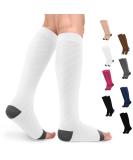 Buy Knee High Medical Compression Socks 20-30 mmHg for Men & Women - Open Toe Support for Varicose Veins DVT Edema - XX-Large White & Gray - Buy Online on GoSupps.com