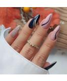 JUSTOTRY 24 Pcs Gold Swirl Stiletto Short False Nails Pink French Press on Nails - Beautiful Fake Nails with Nail Glue, Almond Medium Stick on Nails for Women - Buy Online on GoSupps.com