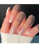 Kyzistn French False Nails Short - White Swirl Almond Press On Nails 24Pcs with Glue - Oval Fake Nails for Women & Girls - Buy Online on GoSupps.com