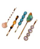 5PCS Vintage Inspired Mixed Stones Bobby Pins Decorative Hair Slides Clips Accessories Women - Buy Online on GoSupps.com