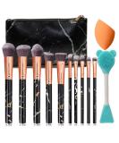Nevsetpo Marble Makeup Brushes Set - 10+2pcs Synthetic Foundation Eyeshadow Contour Brushes for Girls in Marble Black - Buy Online on GoSupps.com