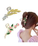 2-Piece Wheat & Strawberry Hair Clips - Stylish Large Metal Clips for Girls | International Shipping - Buy Online on GoSupps.com