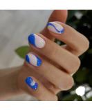 JUSTOTRY 24 Pcs Short Dark Blue French False Nails - Swirl Design Press on Nails for Women | Nail Art Glue Included - Buy Online on GoSupps.com