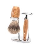 M HLE KOSMO Shaving Set - Fine Badger Hair Brush Safety Razor & Olive Wood Holder - Premium International Shipping - Buy Online on GoSupps.com