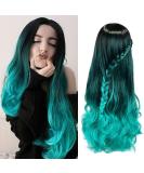 HANNE Ombre Bluish Green Wigs - Long Wavy Heat Resistant Synthetic Hair for Women | Aqua Teal Body Wave Wigs - Buy Online on GoSupps.com