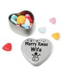 Merry Christmas Wife Heart Shaped Mini Tin Gift filled with mini coloured chocolates Perfect xmas present card alternative for Wife Cute Snowman Design - Buy Online on GoSupps.com