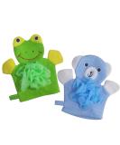 Kids Bath Gloves 2 Pack - Exfoliating Body Scrubber & Mesh Loofa Sponge Set for Shower and Bath - Cute Design, Easy to Use - Buy Online on GoSupps.com