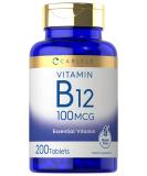 Carlyle Vitamin B12 100mcg - 200 Tablets | Vegan, Non-GMO, Gluten Free - Essential Supplement - Buy Online on GoSupps.com