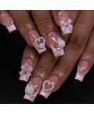 Shop Pink Bow Acrylic Fake Nails - 24PCS Full Cover Medium French Flower for Women & Girls - International Shipping Available - Buy Online on GoSupps.com