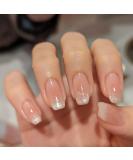 Cat Eyes Press on Nails - Medium Coffin Glitter French Tip | 24Pcs Glossy Full Cover Stick-On & Acrylic Fake Nails for Women & Girls - Buy Online on GoSupps.com