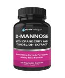 D-Mannose Capsules with Cranberry & Dandelion - 600mg Per Cap - UTI Support - 120 Veggie Caps - Buy Online on GoSupps.com