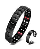 Vicmag Men Magnetic Bracelet | Titanium Steel | Double Row 3500 Gauss | Adjustable Wristband | Black 4 Elements | With Jewelry Gift Box - Buy Online on GoSupps.com