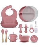 13-Piece EZIO'S Baby Weaning Set - Silicone Feeding Set for Suction Baby Plate, Fruit Feeder, Baby Bowls, Food Plate Kit with Lid, Cup, Bib, Fork, Spoon - Dark Pink - Buy Online on GoSupps.com