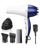 Professional Salon Hair Dryer 2000W with Negative Ionic Technology | Fast Drying, Low Noise | Includes Diffuser, Concentrator & Styling Pik | 2 Speed, 3 Heat Settings | AC Motor | WhiteBlue - Buy Online on GoSupps.com