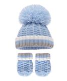 Royal Icon Baby Knitted Pom Pom Hat with Mittens Set | Blue/Grey | NB-12 Months | RI6512 - Buy Online on GoSupps.com