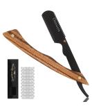 Safety Straight Razor for Men - Professional Barber Shaving Razor with 10 Blades Stainless Steel & Wooden Handle - Buy Online on GoSupps.com