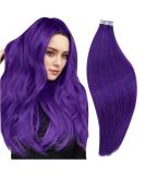Runature 55cm Tape In Extensions - Real Human Hair Purple - 10 Piece Invisible Tape Hair Extensions - #Purple Colored Hair Extension 25g - Buy Online on GoSupps.com