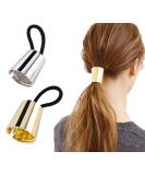 2 Pieces Metal Hair Cuff & Ponytail Holder - Punk Elastic Hair Bands for Thick Hair | Gold & Silver Hair Tie Accessories - Buy Online on GoSupps.com