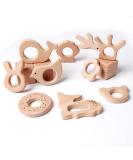Organic Wooden Teether Toy Set - Safe Animal Pendant Design | Bulk Pack with Bunny, Whale, Bird, Bear, Crown, Shell, Flower, Cactus, Doughnut, Deer - Buy Online on GoSupps.com